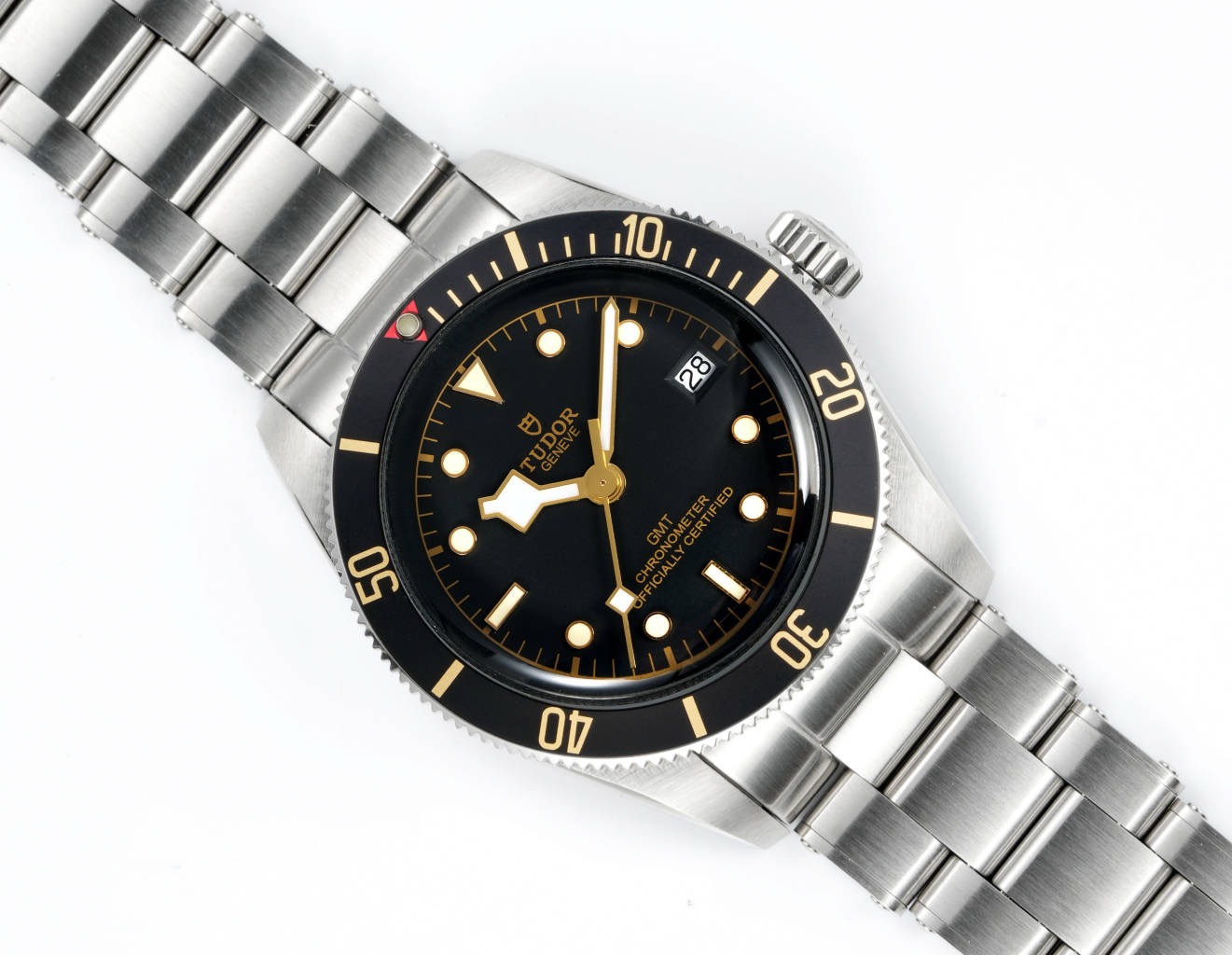 Tudor Black Bay GMT Automatic Diver Watch 41mm, Domed Sapphire Crystal, Rivet Stainless Steel Bracelet, Multiple Ceramic Bezel Color Options