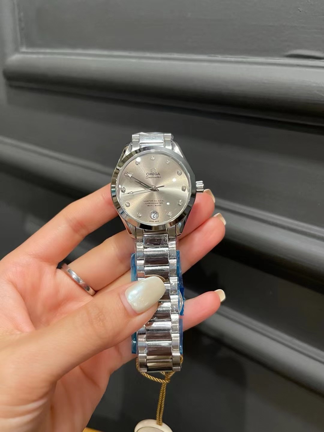 Omega Seamaster Ladies Watch 34mm Quartz Movement Diamond Dial Stainless Steel Women Wristwatch