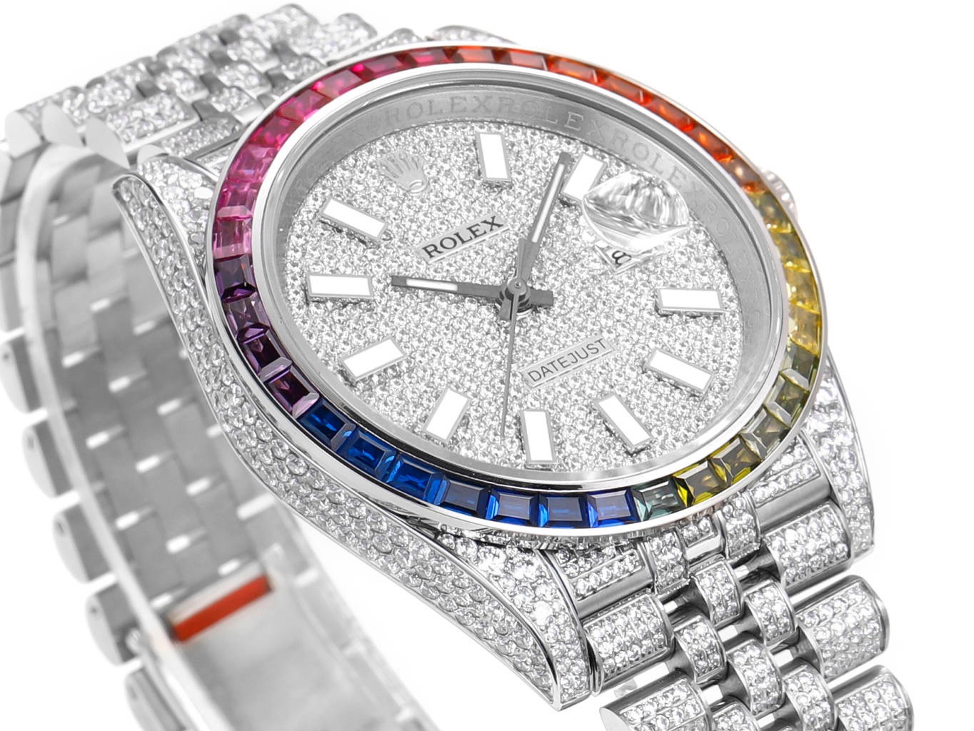 MS Factory Datejust 41mm Full‑Paved Diamond Watch 904L Steel 3235 Automatic Movement Rainbow Bezel