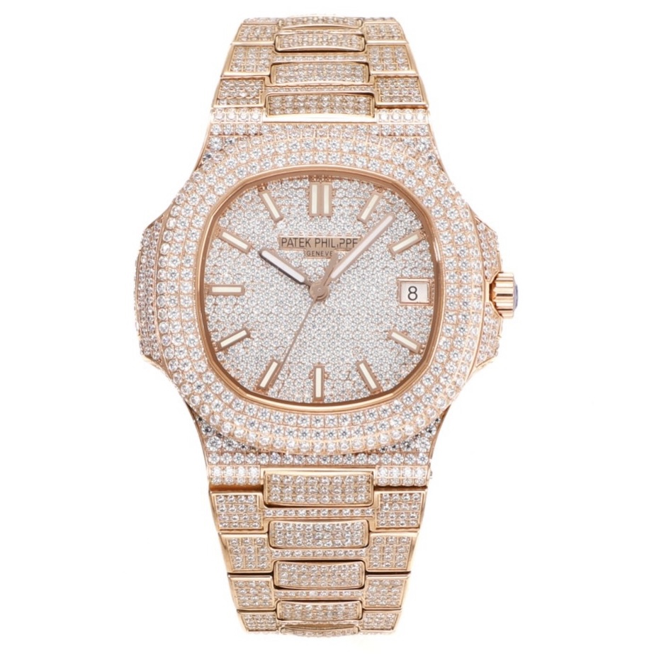 Patek Philippe Nautilus 40mm Full Diamond Automatic Watch | Cal.324 SC Movement Stainless Steel Bracelet