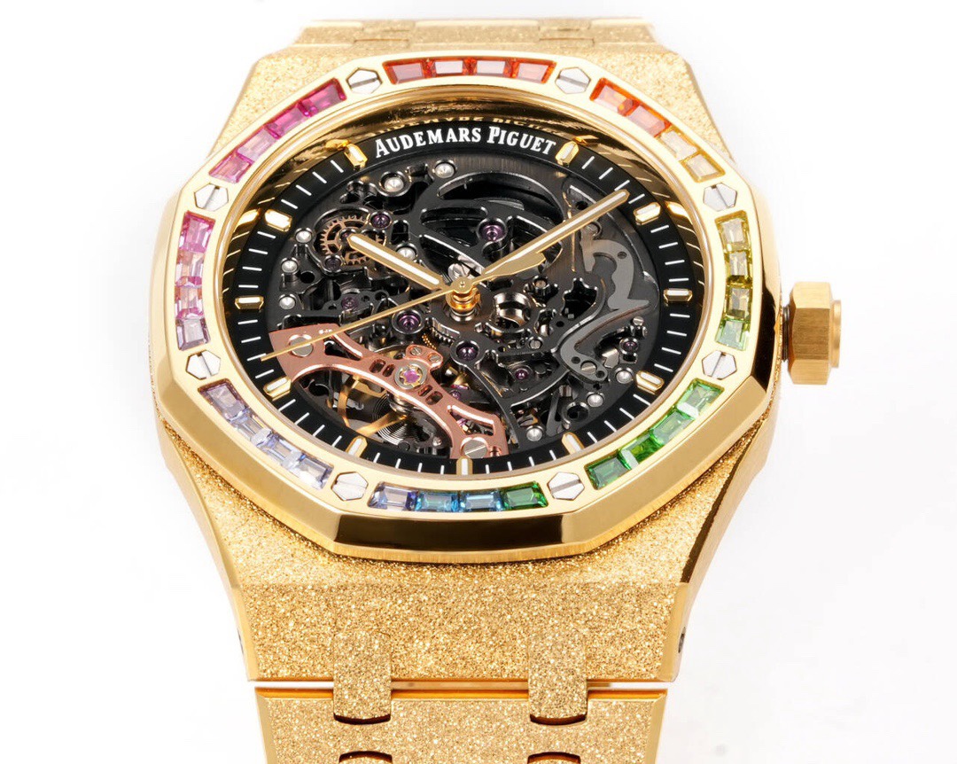 Audemars Piguet Royal Oak Skeleton Frosted Gold Rainbow Bezel AP2 Version