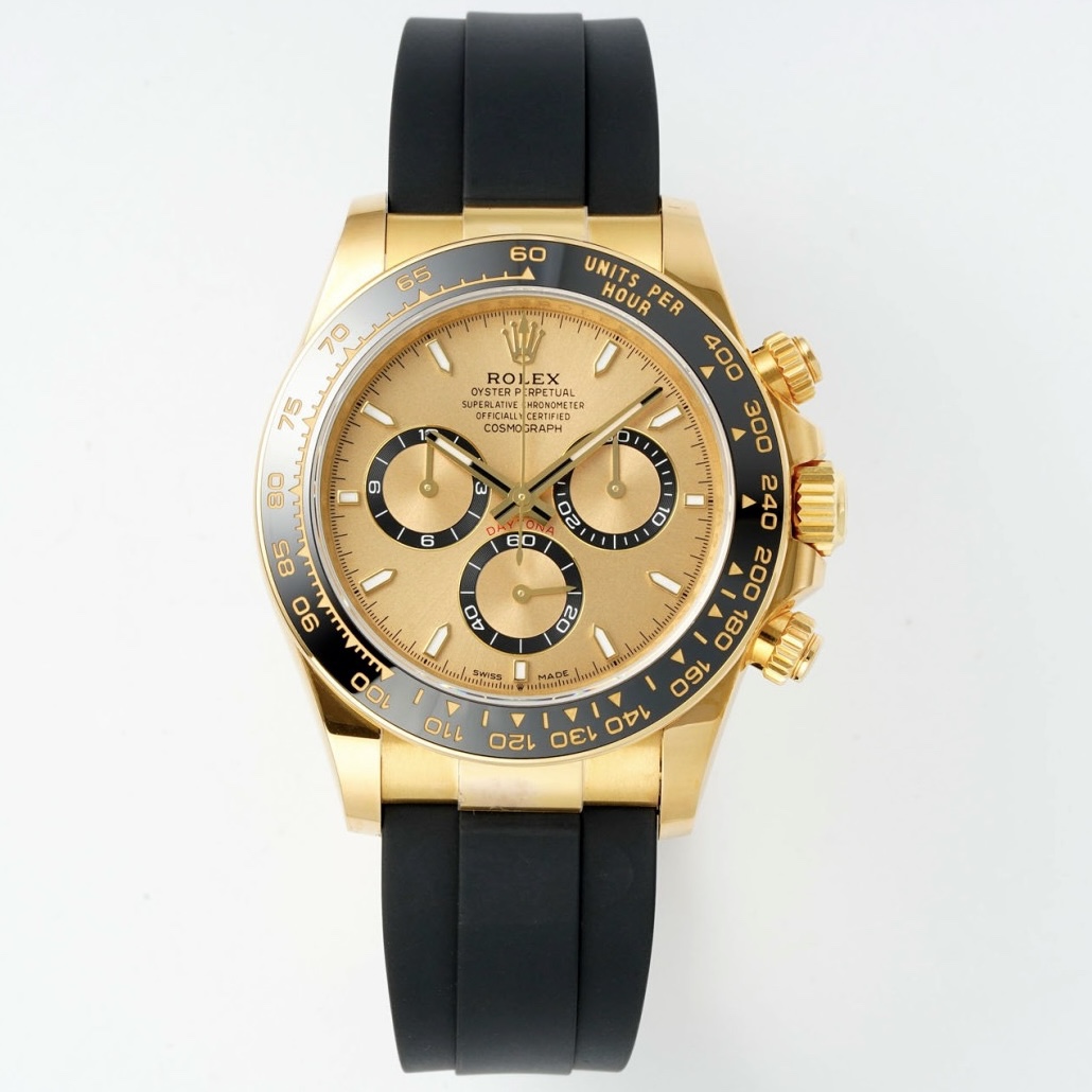 Rolex Cosmograph Daytona 40mm Rubber Strap Weighted 18K Gold‑Plated Cal.4131 Chronograph Movement