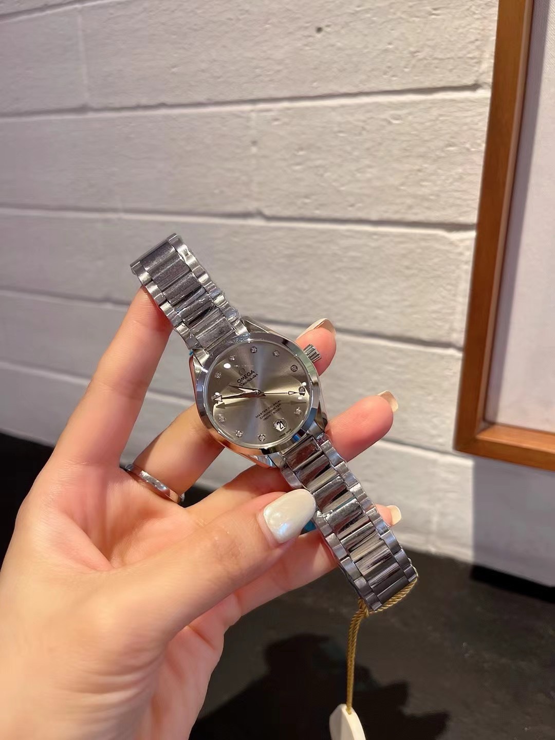 Omega Seamaster Ladies Watch 34mm Quartz Movement Diamond Dial Stainless Steel Women Wristwatch