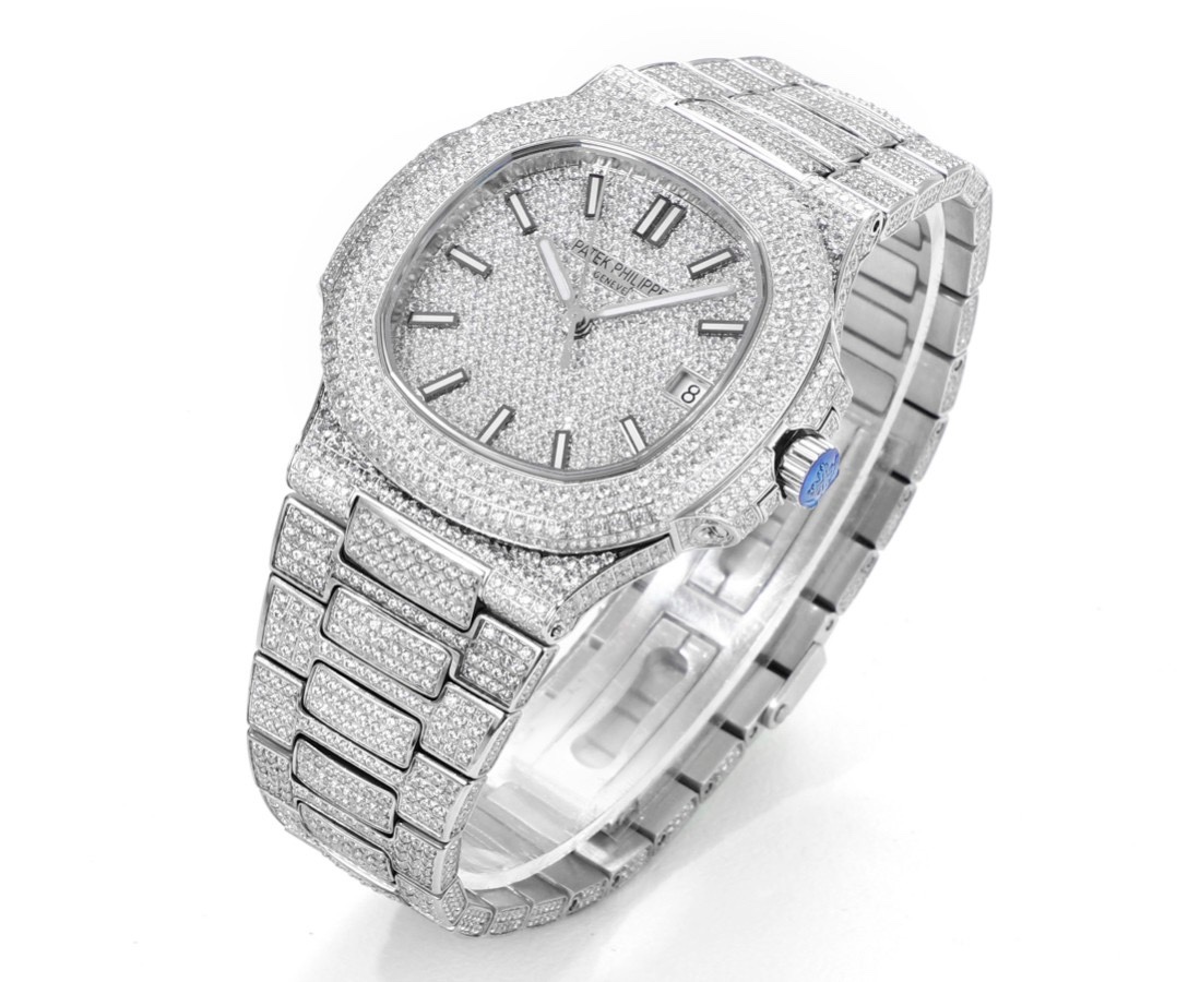 Patek Philippe Nautilus 40mm Full Diamond Automatic Watch | Cal.324 SC Movement Stainless Steel Bracelet