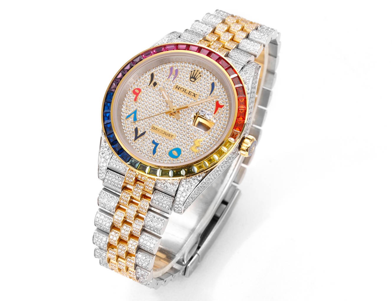MS Factory Datejust 41mm Full‑Paved Diamond Watch 904L Steel 3235 Automatic Movement Rainbow Bezel