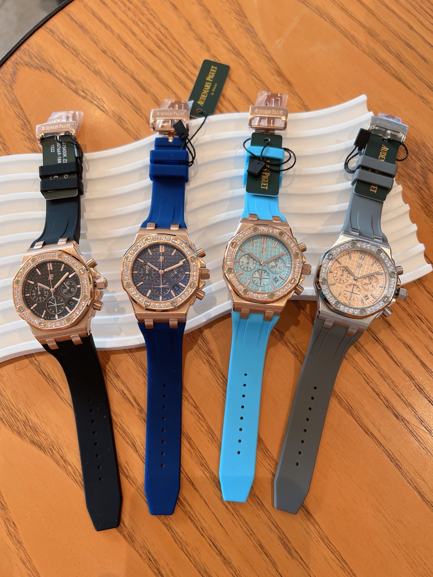 Audemars Piguet Royal Oak Offshore 37mm Ladies Chronograph Watch, Diamond Bezel Rubber Strap Wristwatch
