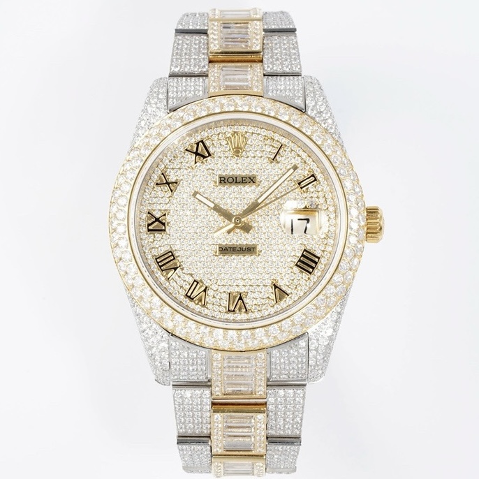 Rolex TW Factory Fully Iced‑Out Datejust 41mm Men Watch, Full Paved Stones, 2824 Automatic Movement