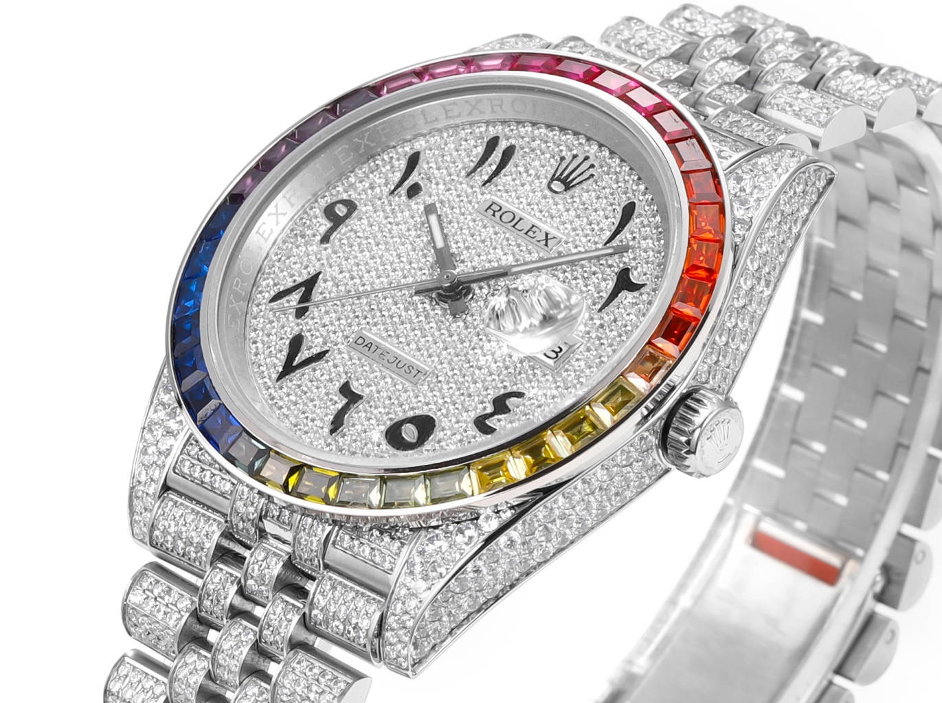 MS Factory Datejust 41mm Full‑Paved Diamond Watch 904L Steel 3235 Automatic Movement Rainbow Bezel