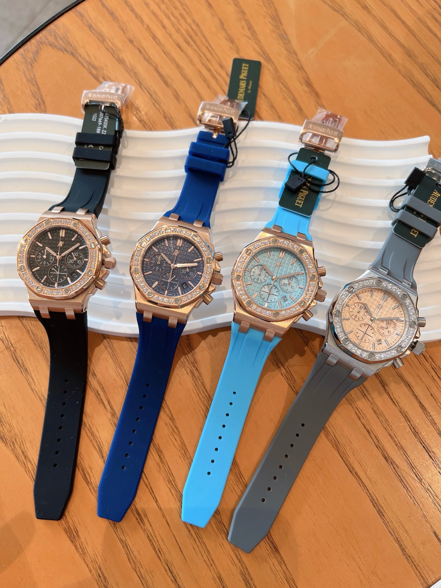 Audemars Piguet Royal Oak Offshore 37mm Ladies Chronograph Watch, Diamond Bezel Rubber Strap Wristwatch