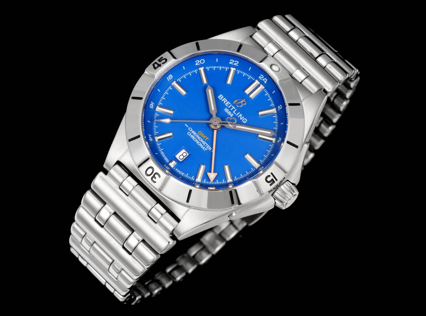 Breitling Chronomat GMT 40mm Automatic Steel Watch Multi‑Color Dial Bullet Bracelet