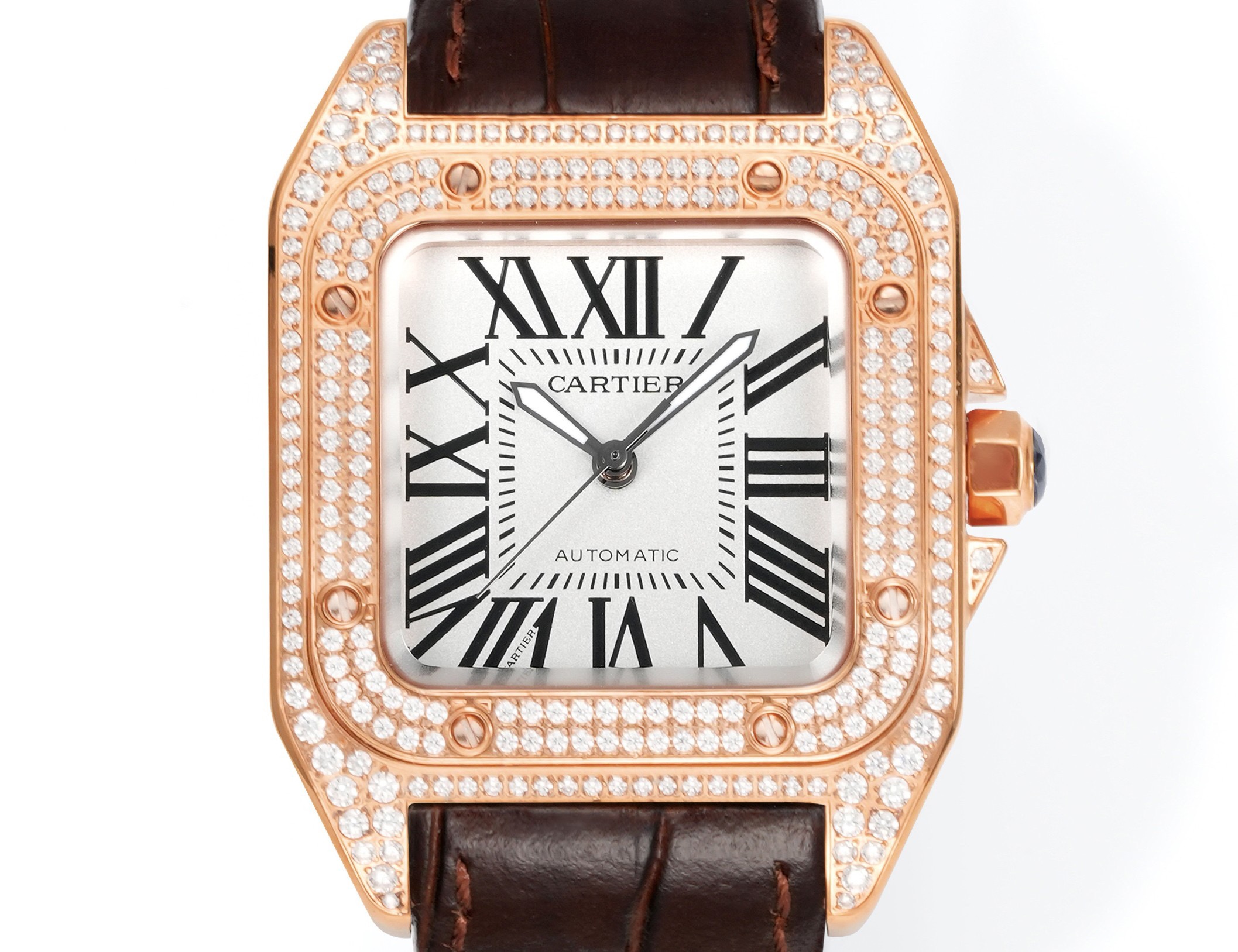 Cartier Santos 100th Anniversary Ladies Watch, Full Paved Diamond Bezel, 35.6mm