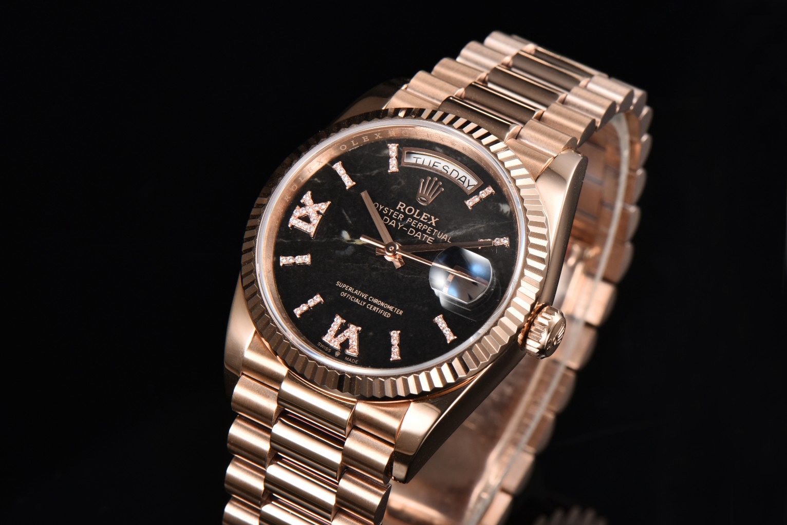 Rolex Day-Date 36 Hidden 6 Diamond Roman Markers | CS Factory Natural Gemstone Dial 904L Steel Watch
