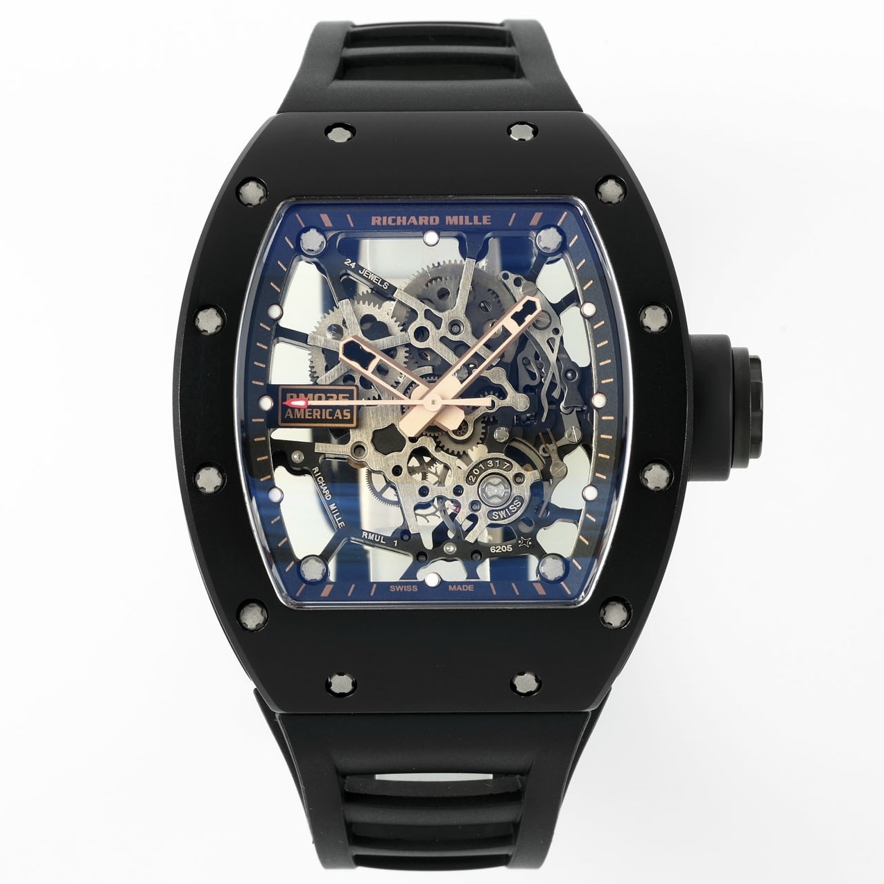 Richard Mille RM035 Americas Hollow Tonneau Mechanical Watch Magnesium Alloy Rubber Strap Multi Colors