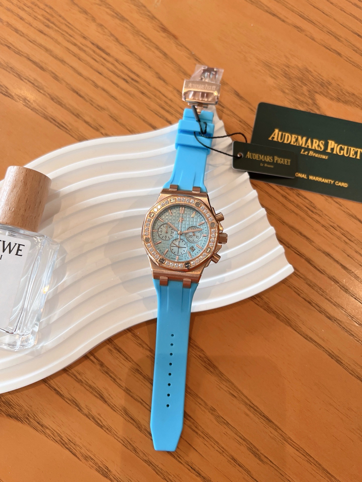 Audemars Piguet Royal Oak Offshore 37mm Ladies Chronograph Watch, Diamond Bezel Rubber Strap Wristwatch