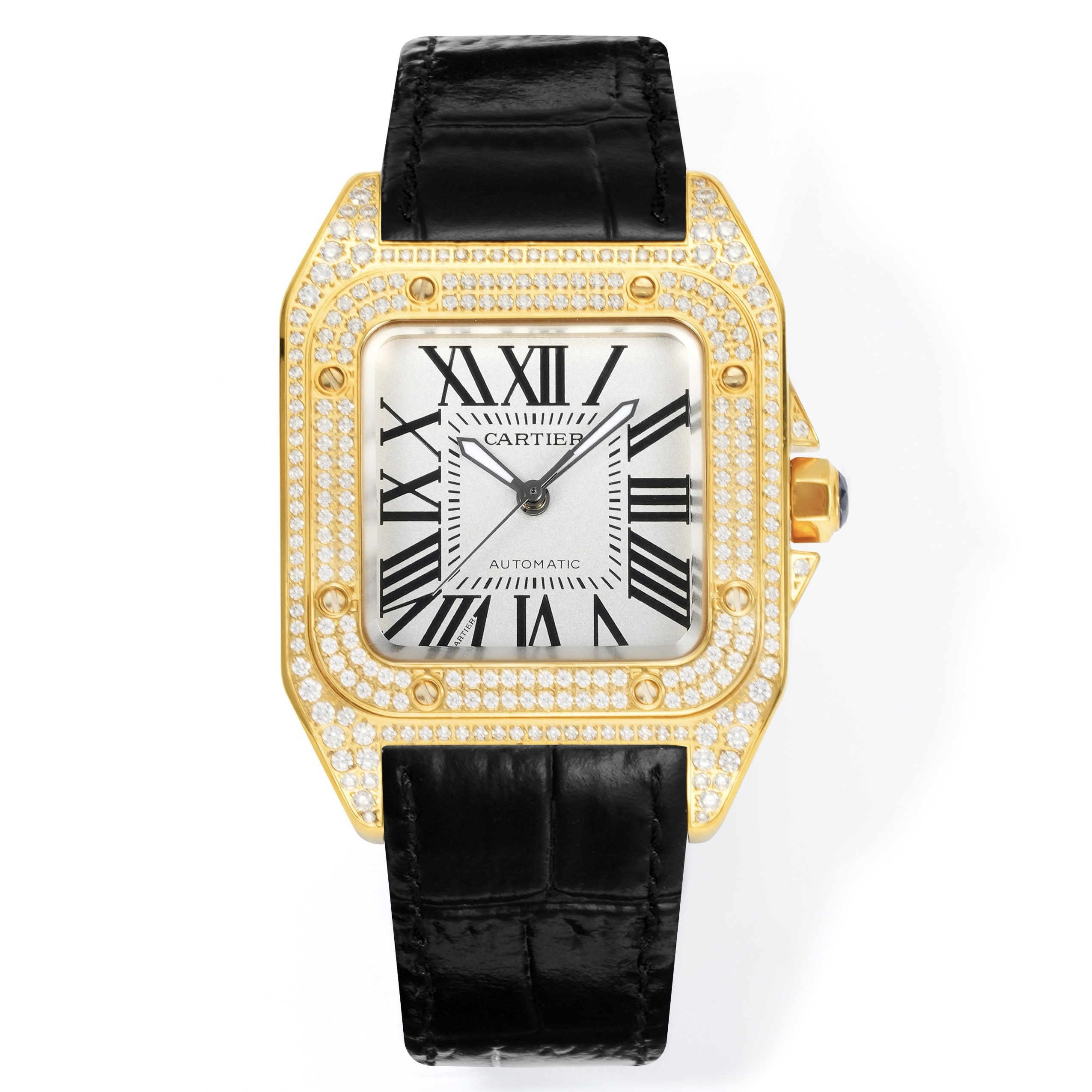 Cartier Santos 100th Anniversary Ladies Watch, Full Paved Diamond Bezel, 35.6mm