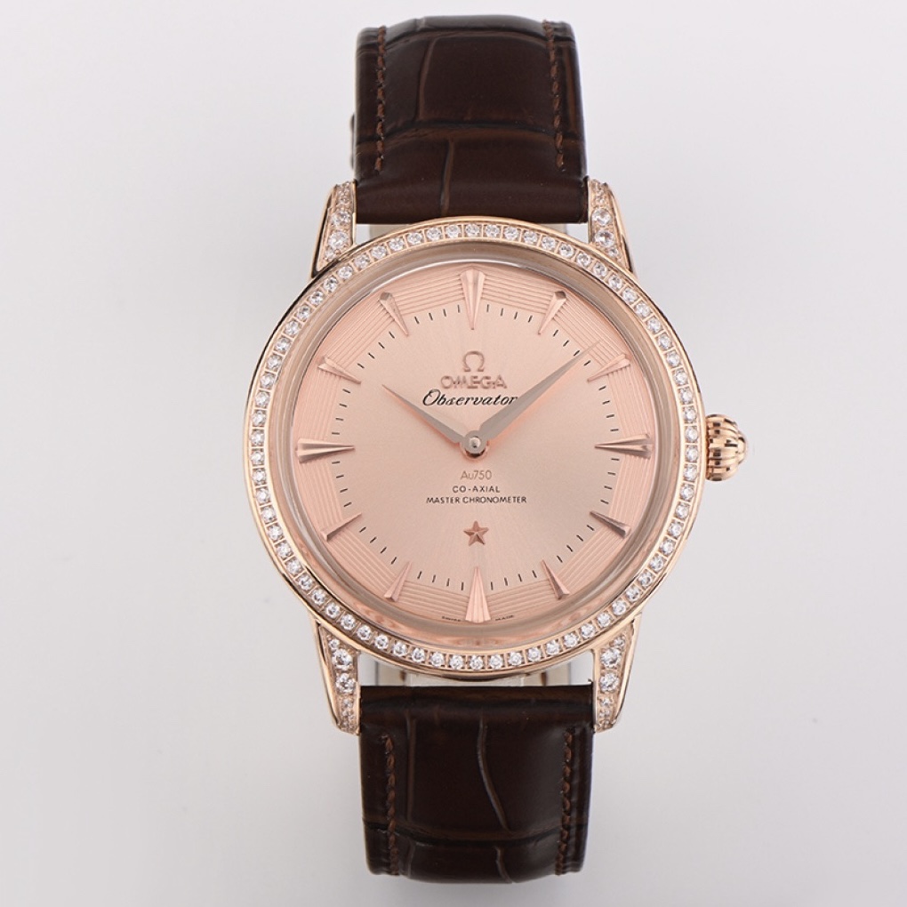 OMEGA Observatory Co‑Axial Master Chronometer Watch | Diamond Bezel, Genuine Leather Strap