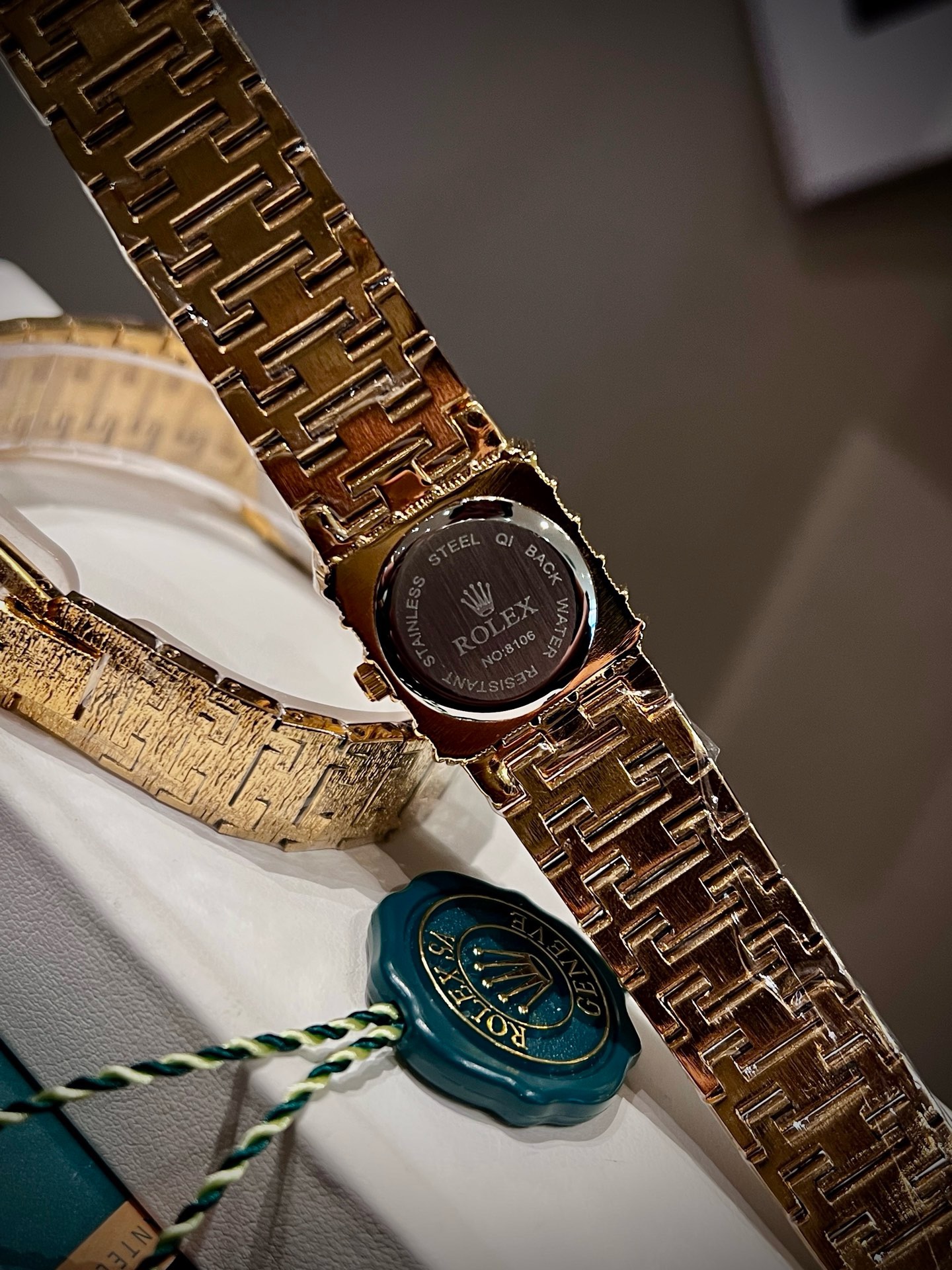 Vintage Rolex Women Watch 22mm, Diamond Setting Textured Gold Bracelet