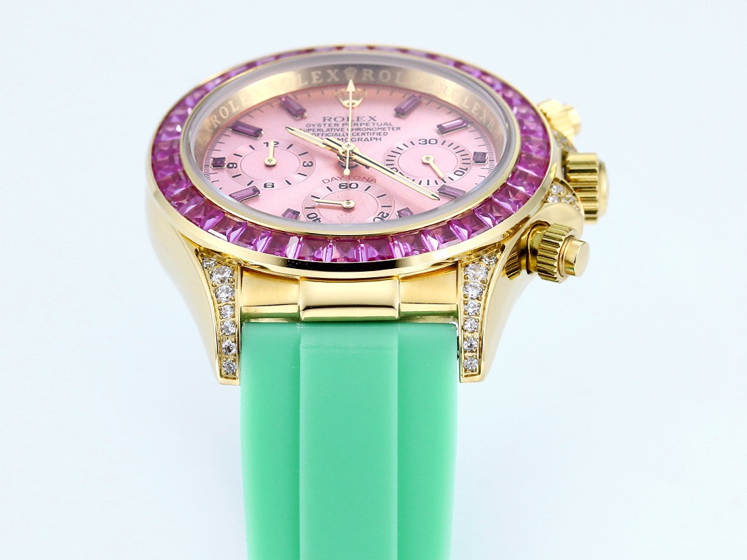 Rolex Cosmograph Daytona Super Clone Watch | Sakura Pink Dial, Pink Ruby Bezel, 43mm