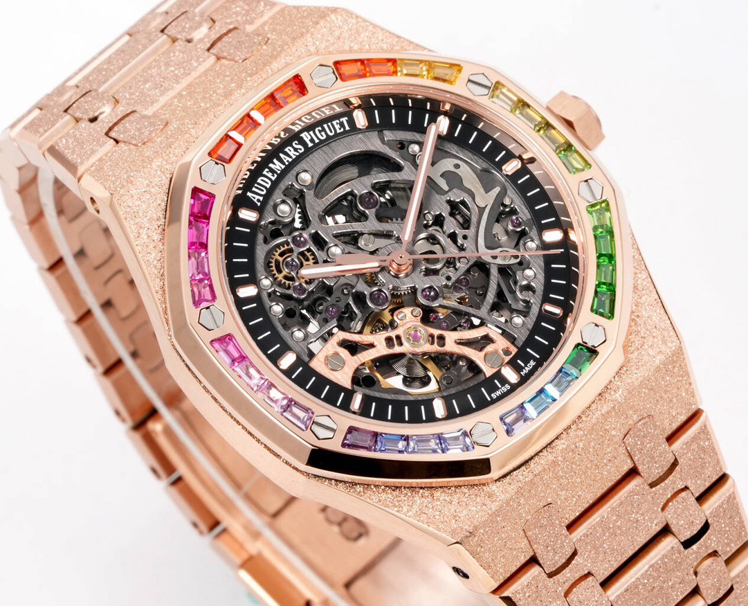 Audemars Piguet Royal Oak Skeleton Frosted Gold Rainbow Bezel AP2 Version