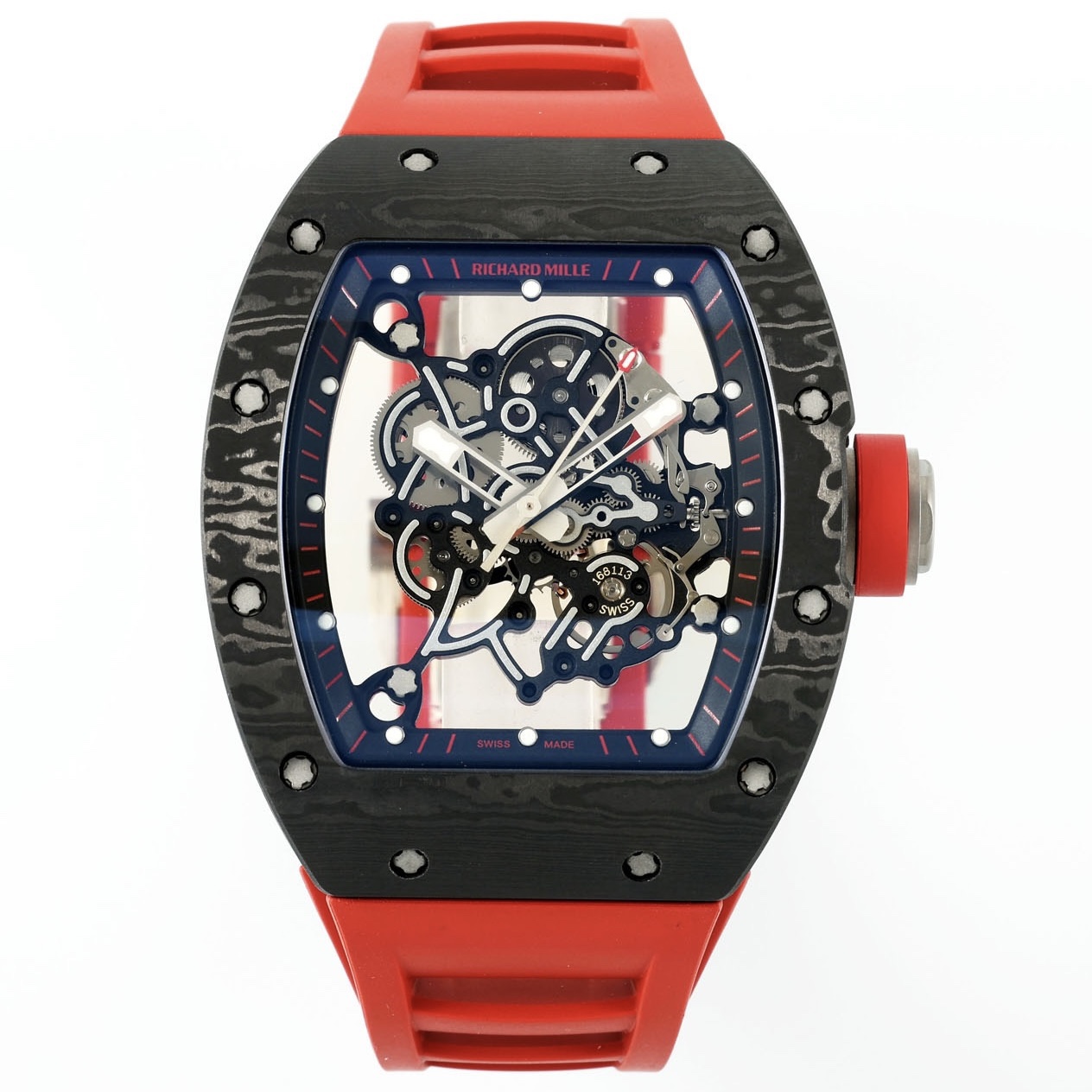 Richard Mille RM055 Tonneau Hollow Automatic Watch Light 74.3g FKM Rubber Strap