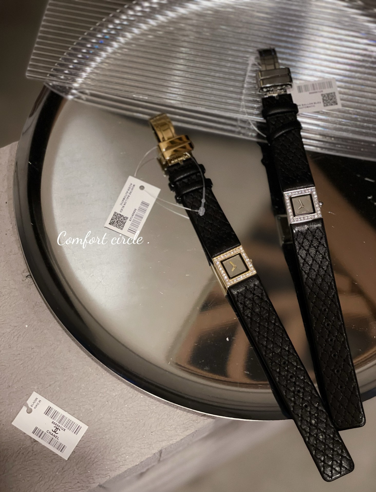 Chanel Vintage Square Women Watch, Classic Quilted Pattern Leather Band Elegant Watch
