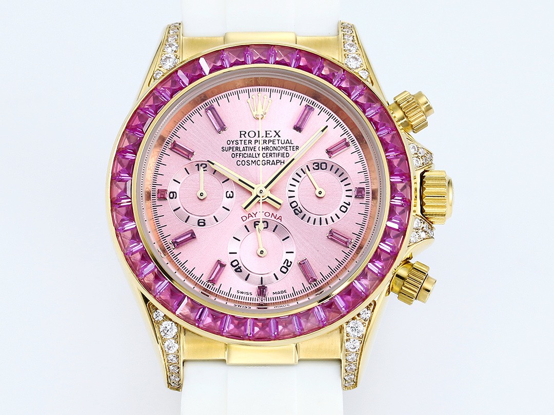 Rolex Cosmograph Daytona Super Clone Watch | Sakura Pink Dial, Pink Ruby Bezel, 43mm