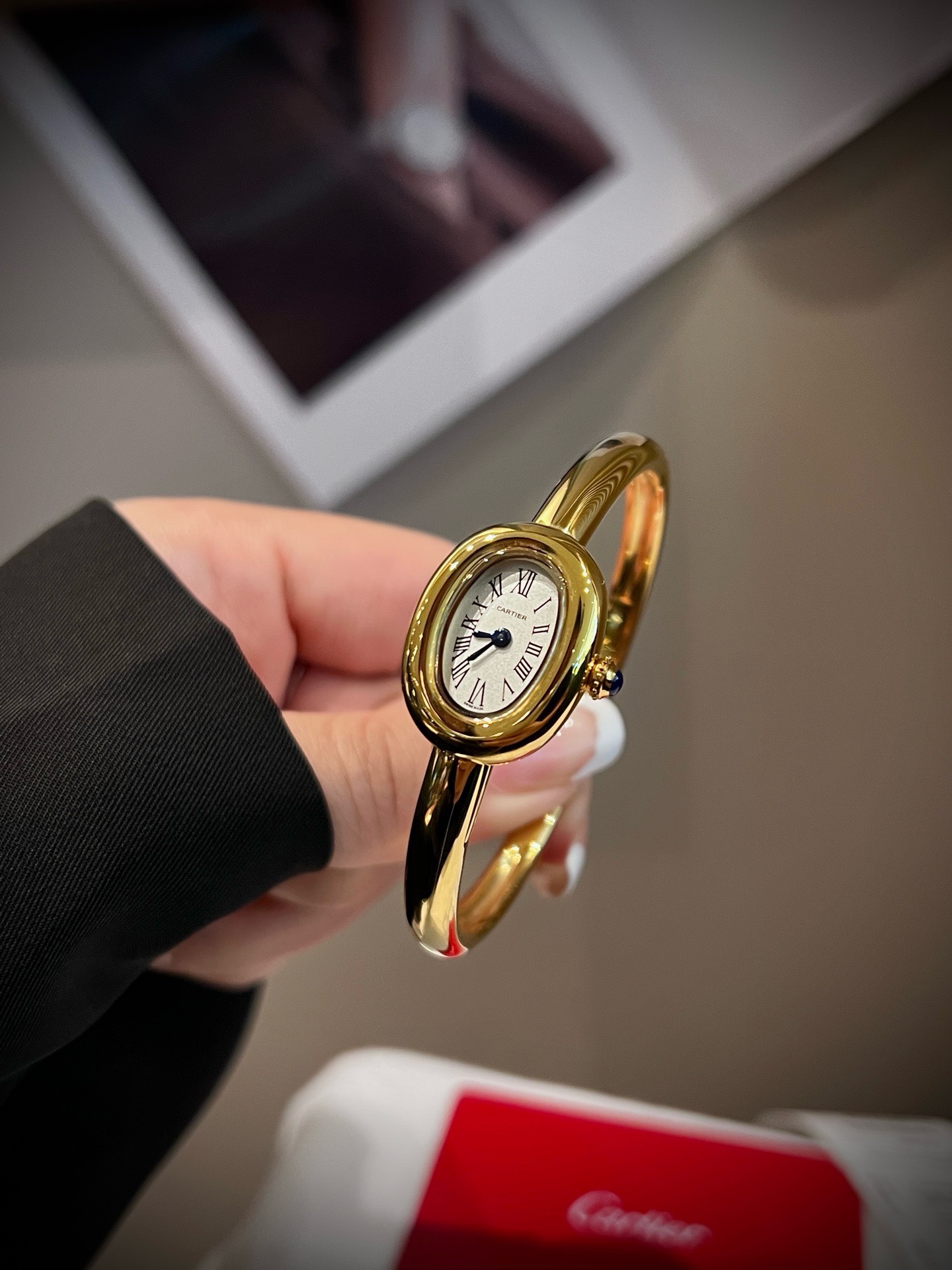 Cartier Baignoire Oval Women Watch, Bangle Style Silver Dial Fashion Watch