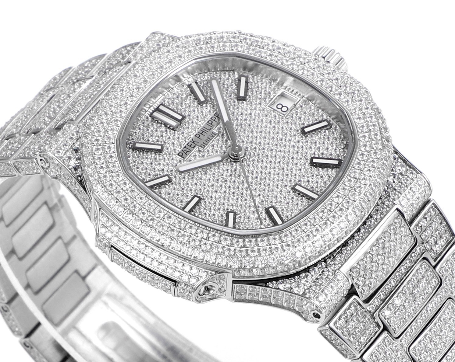 Patek Philippe Nautilus 40mm Full Diamond Automatic Watch | Cal.324 SC Movement Stainless Steel Bracelet