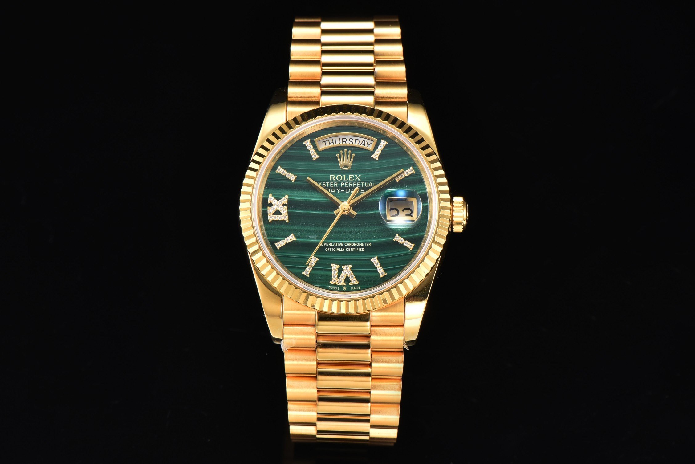 Rolex Day-Date 36 Hidden 6 Diamond Roman Markers | CS Factory Natural Gemstone Dial 904L Steel Watch
