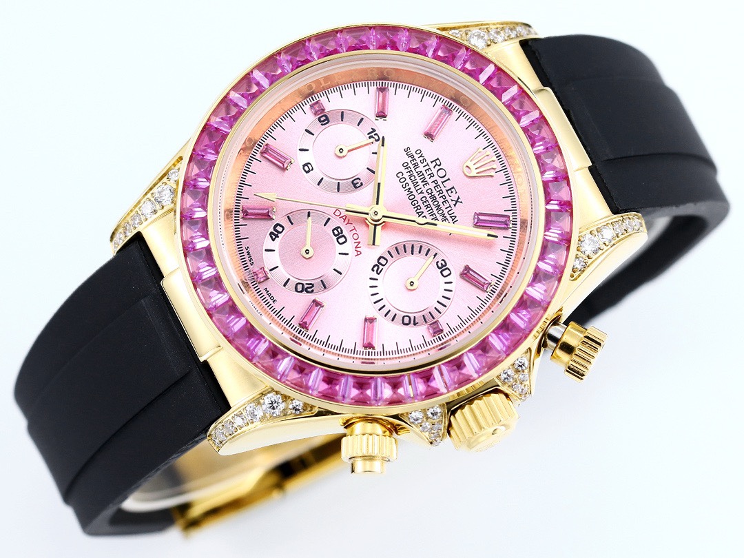 Rolex Cosmograph Daytona Super Clone Watch | Sakura Pink Dial, Pink Ruby Bezel, 43mm
