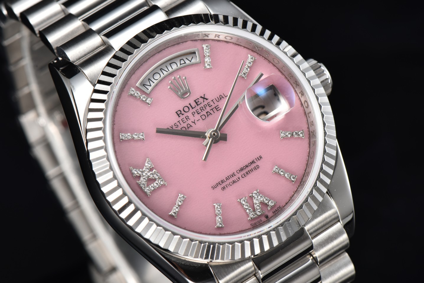Rolex Day-Date 36 Hidden 6 Diamond Roman Markers | CS Factory Natural Gemstone Dial 904L Steel Watch