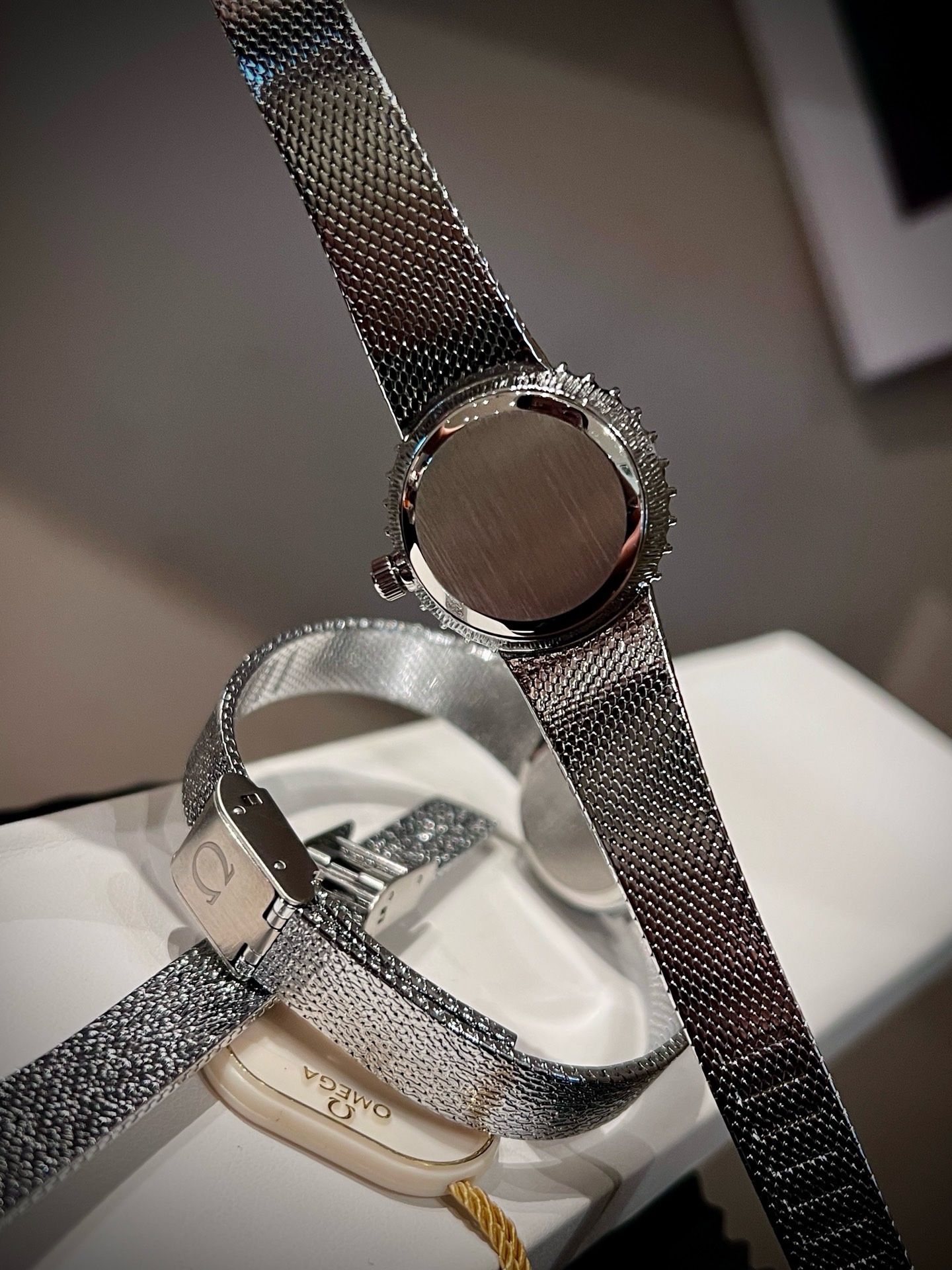 OMEGA Vintage Women Watch 26mm, Diamond Bezel Textured Leather Band Dress Watch