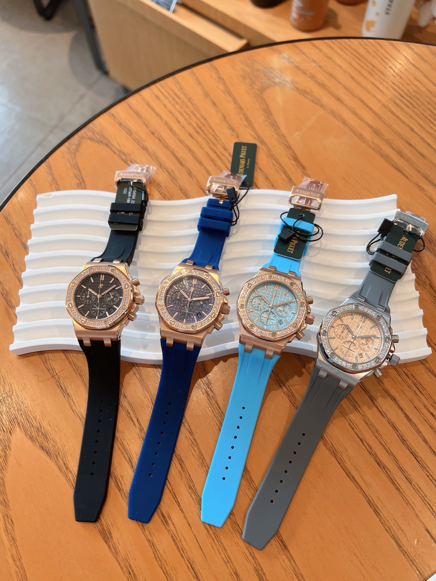 Audemars Piguet Royal Oak Offshore 37mm Ladies Chronograph Watch, Diamond Bezel Rubber Strap Wristwatch