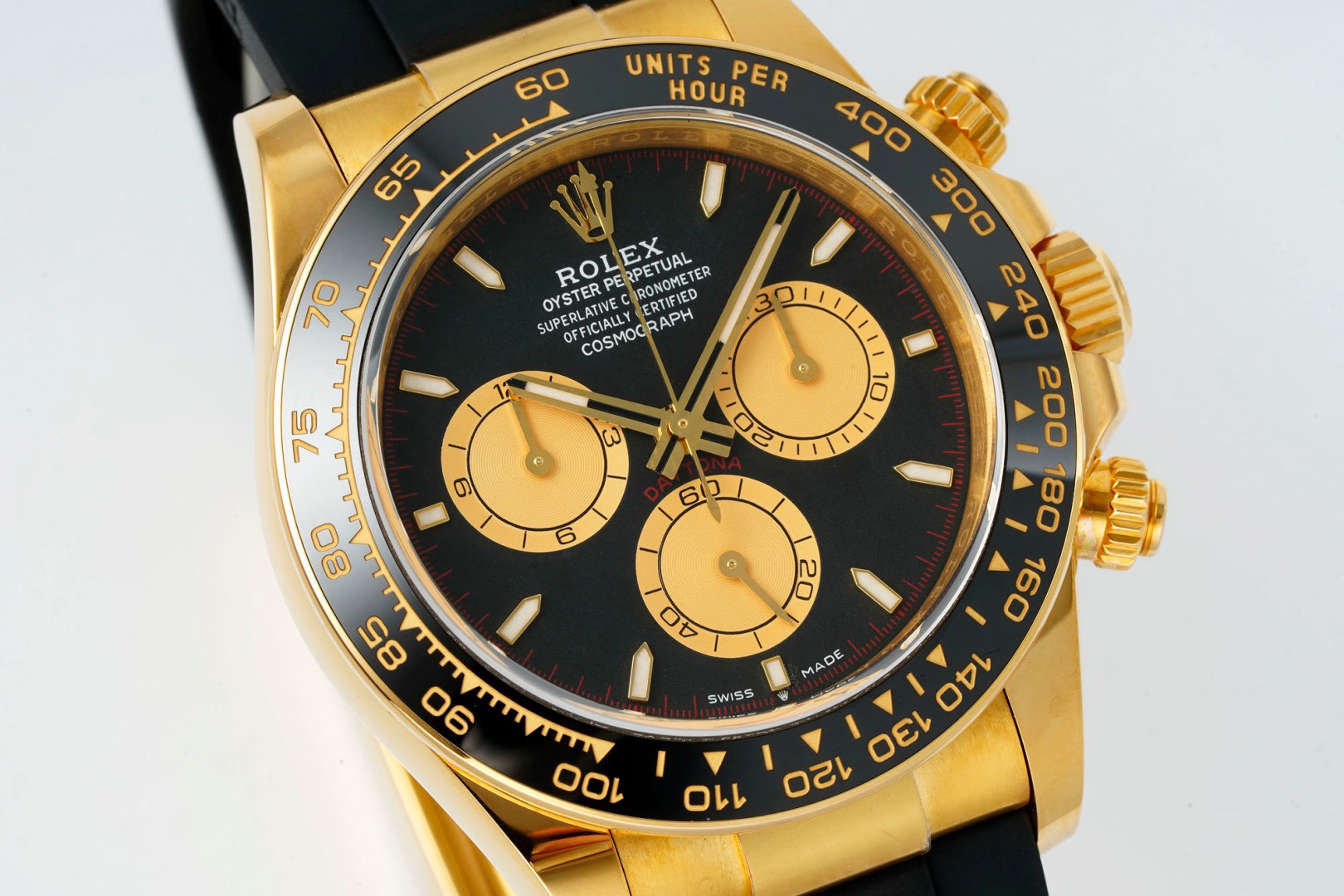 Rolex Cosmograph Daytona 40mm Rubber Strap Weighted 18K Gold‑Plated Cal.4131 Chronograph Movement