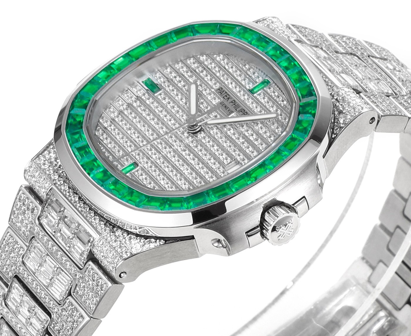 Patek Philippe Nautilus 40mm Full Diamond Automatic Watch | Cal.324 SC Movement Stainless Steel Bracelet