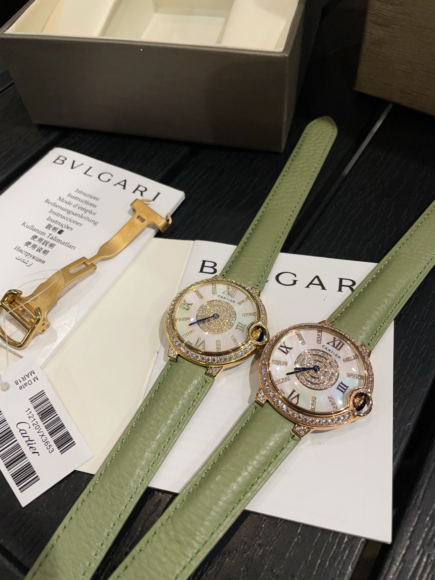 Cartier Ballon Bleu 36mm Women Watch, Crystal Inlaid Dial Leather Band Luxury Dress Watch
