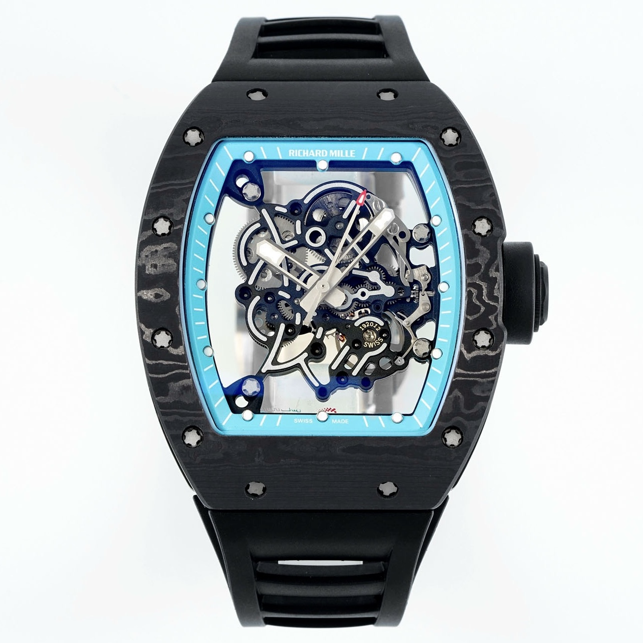 Richard Mille RM055 Tonneau Hollow Automatic Watch Light 74.3g FKM Rubber Strap