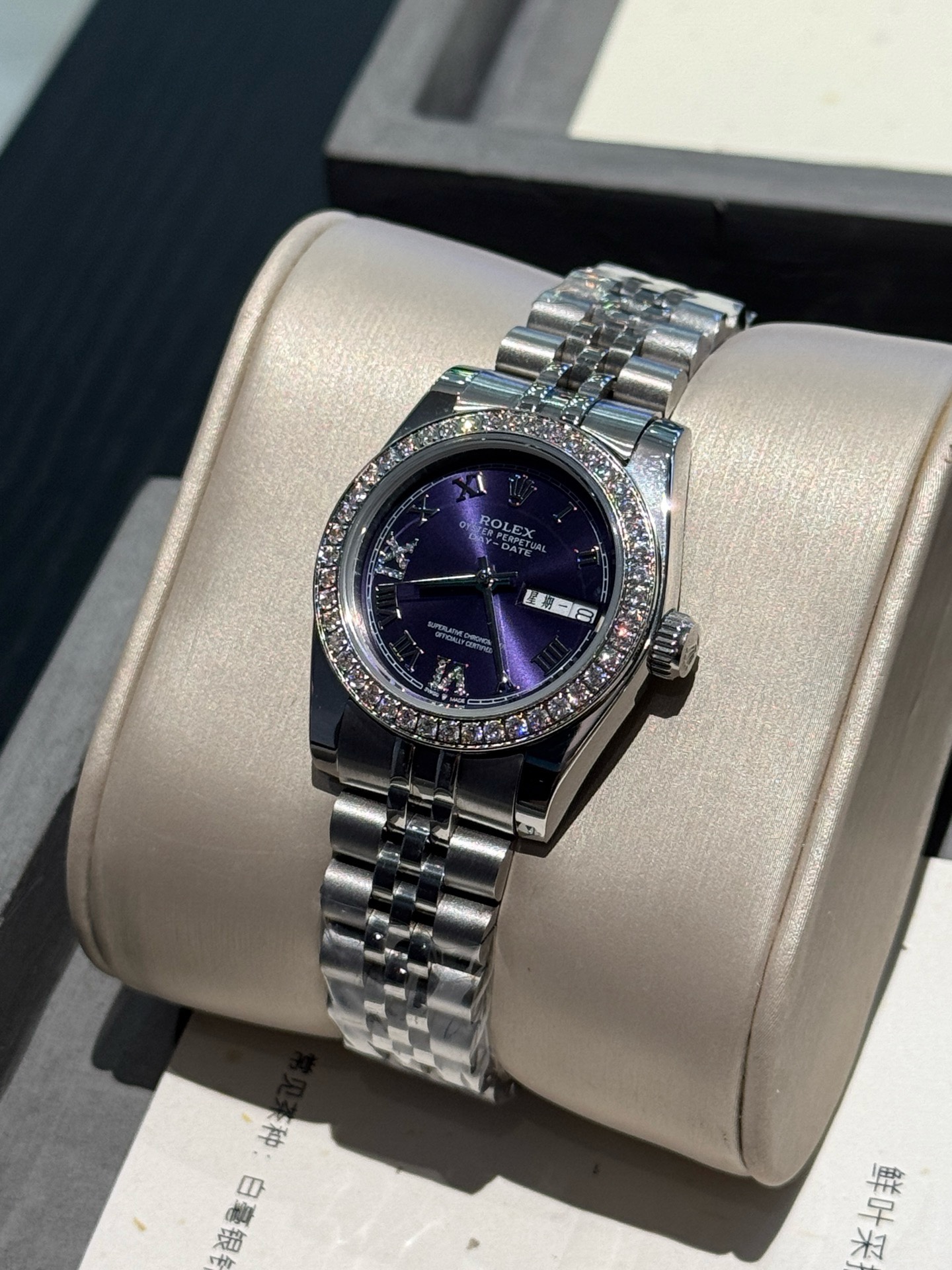 Rolex Datejust 31mm Ladies Watch Diamond Bezel Purple Roman Dial Stainless Steel Jubilee Bracelet Women Wristwatch