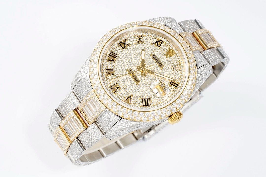 Rolex TW Factory Fully Iced‑Out Datejust 41mm Men Watch, Full Paved Stones, 2824 Automatic Movement