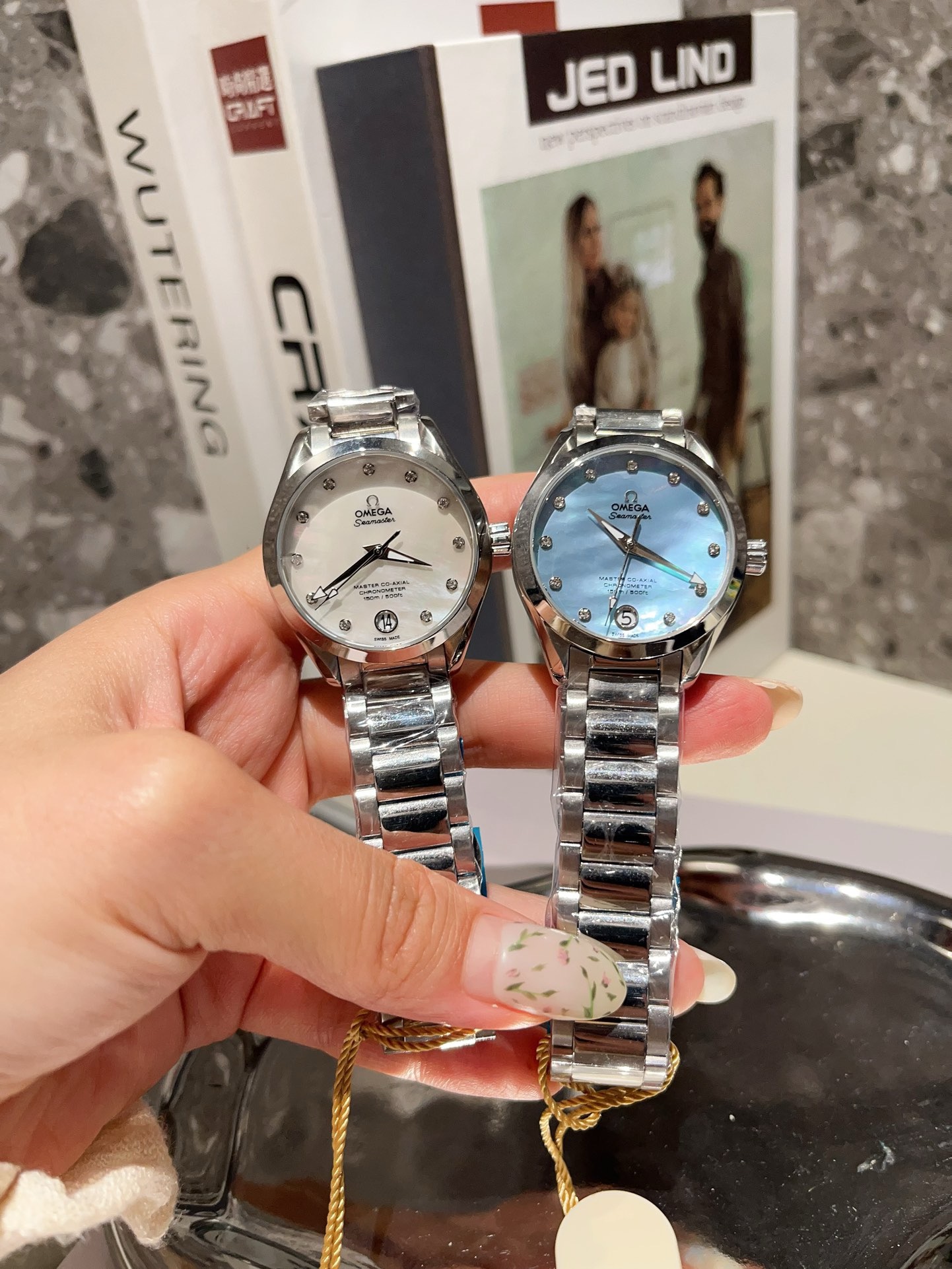 Omega Seamaster Ladies Watch 34mm Quartz MOP Mother Of Pearl Dial Diamond Markers Stainless Steel Women Wristwatch