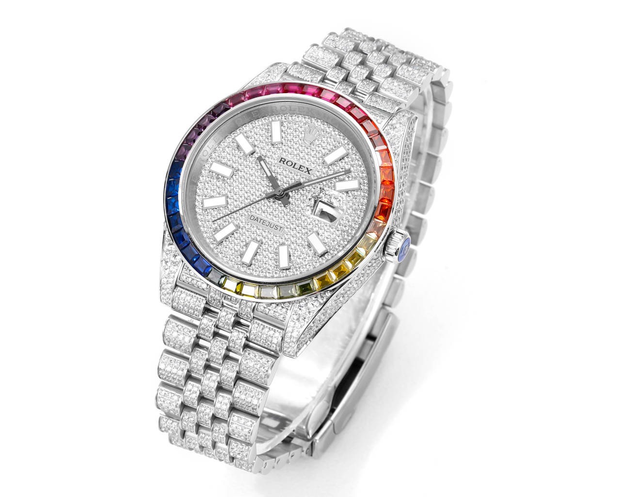 MS Factory Datejust 41mm Full‑Paved Diamond Watch 904L Steel 3235 Automatic Movement Rainbow Bezel