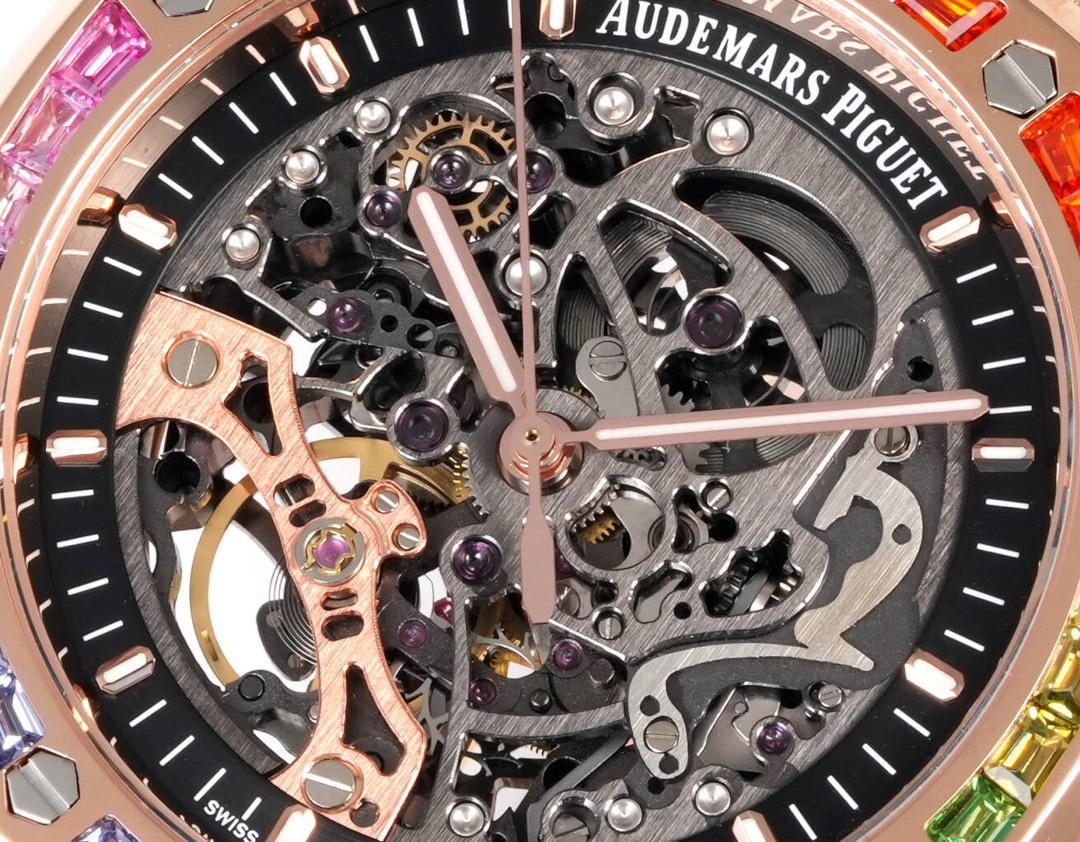 Audemars Piguet Royal Oak Skeleton Frosted Gold Rainbow Bezel AP2 Version