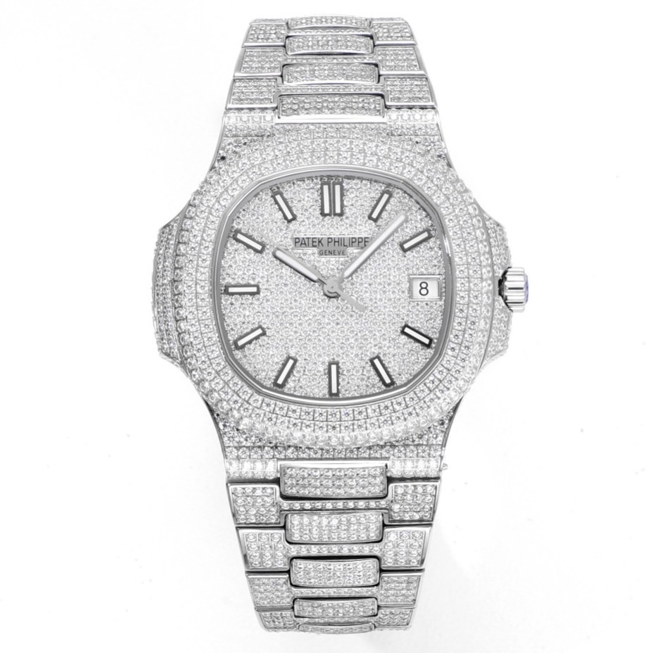 Patek Philippe Nautilus 40mm Full Diamond Automatic Watch | Cal.324 SC Movement Stainless Steel Bracelet