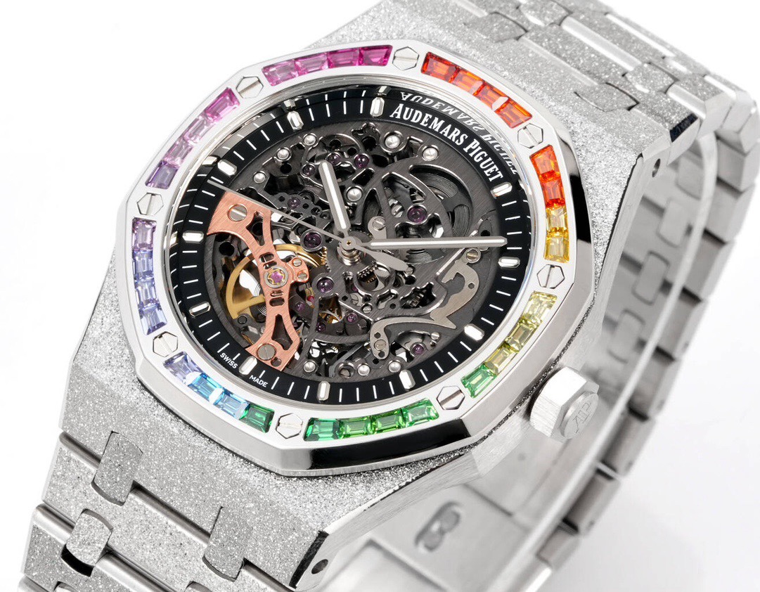 Audemars Piguet Royal Oak Skeleton Frosted Gold Rainbow Bezel AP2 Version