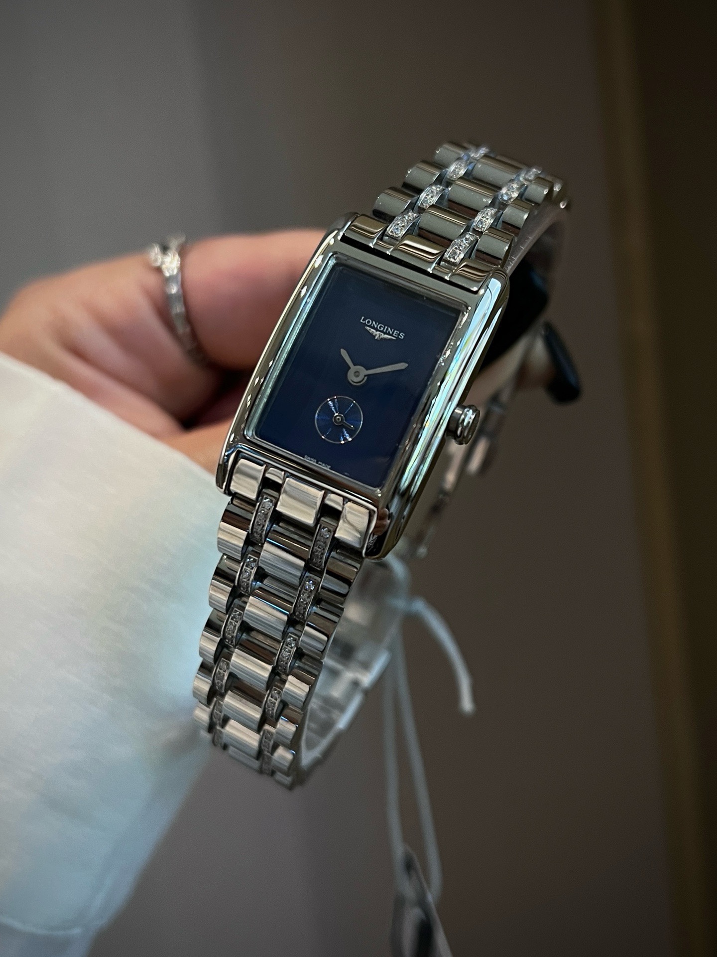 Longines DolceVita Rectangle Women Watch, Two-Hands Steel Band Luxury Dress Watch

