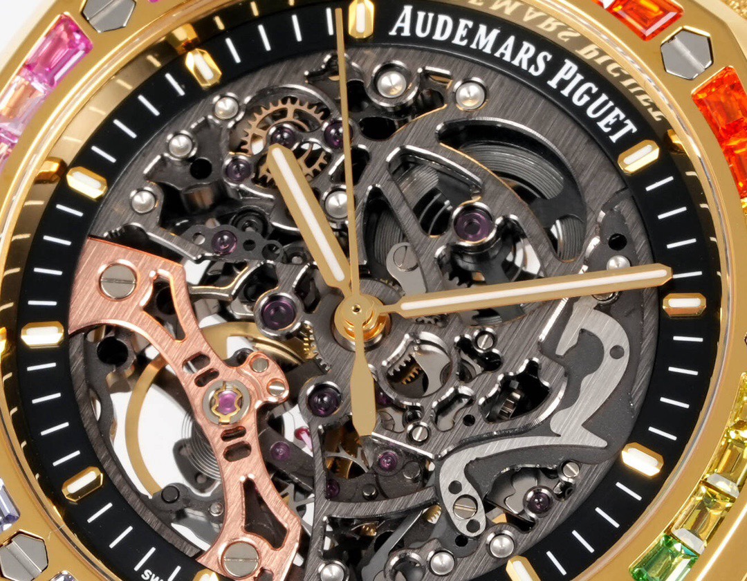 Audemars Piguet Royal Oak Skeleton Frosted Gold Rainbow Bezel AP2 Version
