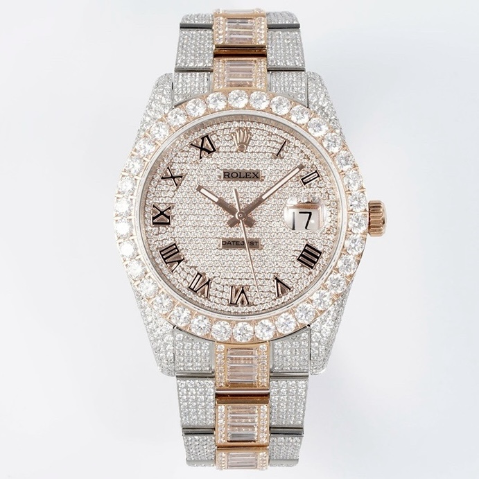 Rolex TW Factory Fully Iced‑Out Datejust 41mm Men Watch, Full Paved Stones, 2824 Automatic Movement