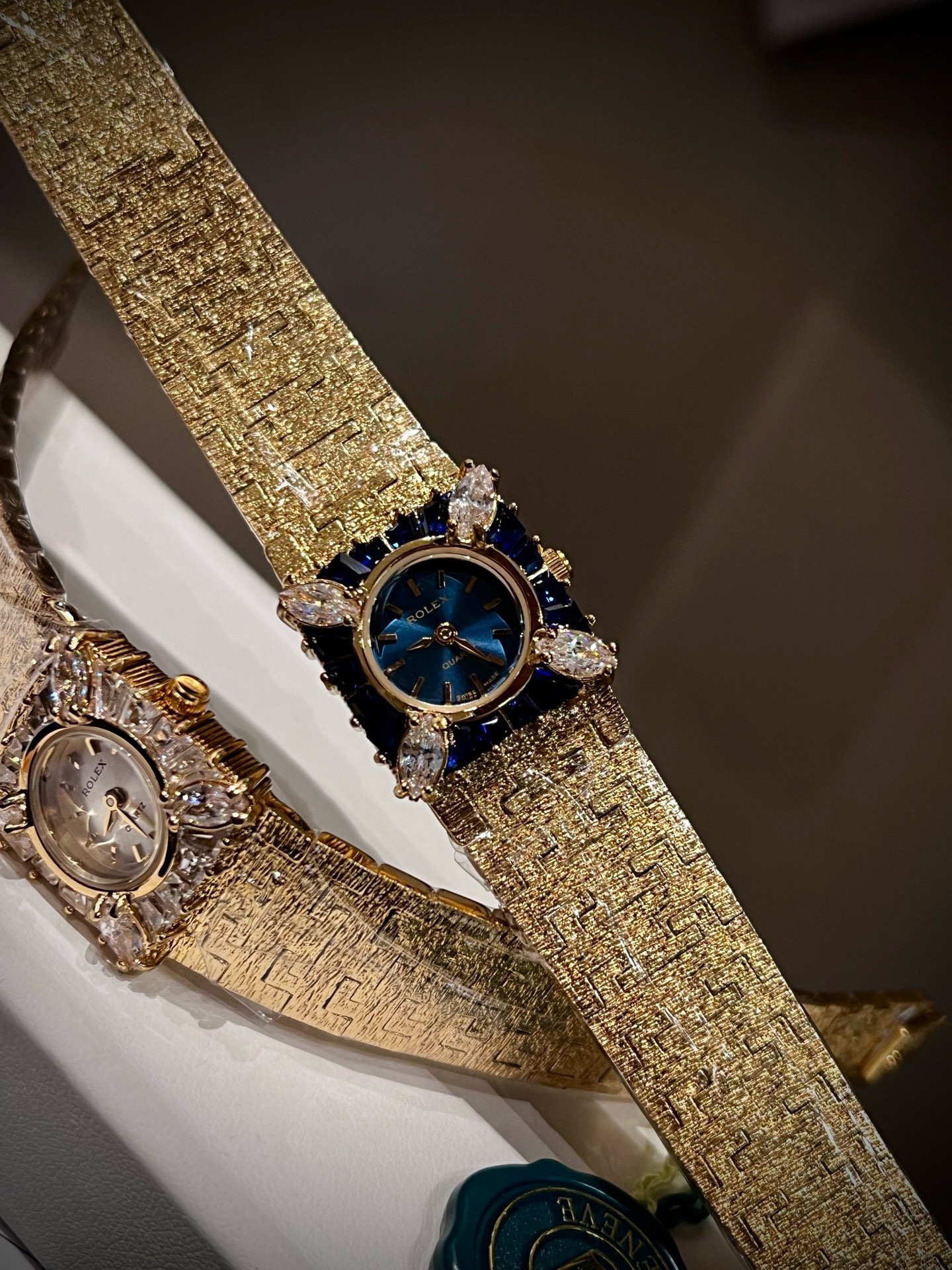 Vintage Rolex Women Watch 22mm, Diamond Setting Textured Gold Bracelet