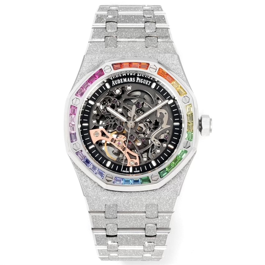 Audemars Piguet Royal Oak Skeleton Frosted Gold Rainbow Bezel AP2 Version