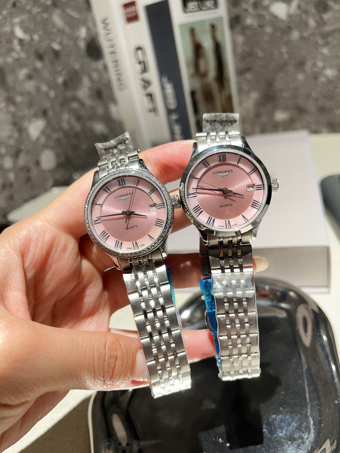Longines 32mm Women Watch, Crystal Bezel Sapphire Glass Steel Band Dress Watch